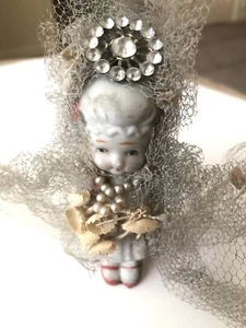 "Muñeca antigua congelada Charlotte Japón novia con perlas de velo 4,50""" - Imagen 1 de 5