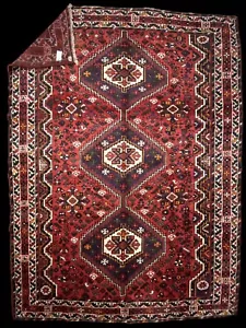 Handknotted Rare Antique Veg Dye area Red Rug 7’X10’ Shi raz Caucasian 100% wool - Picture 1 of 14