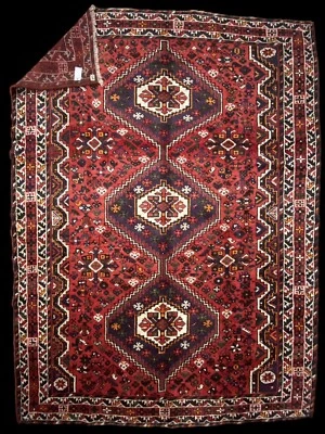 Handknotted Rare Antique Veg Dye area Red Rug 7’X10’ Shi raz Caucasian 100% wool - Image 1 of 4