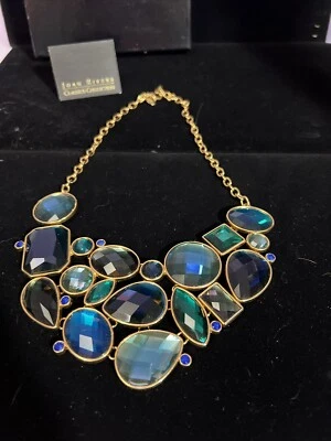 Joan Rivers necklace crystal statement ombre green teal blue goldtone adjustable - Image 1 of 4