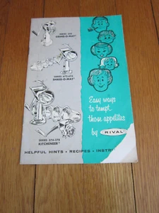 Rival Instruction Guide BOOKLET ONLY Kitcheneer, Shred Grind O Mat, Attachments - Imagen 1 de 9