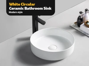 White Round Vessel Sink BoomHoze 14"x14" Modern Countertop Circle Above Counter - Picture 1 of 6