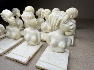 12 African Hand Carved Wood Male/Female Head Bust Statues 2” Tall - Image 1 of 4