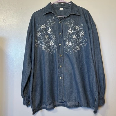 Top de mezclilla vintage años 90 para mujer XXL floral Cottagecore jardín chambray Foto 1 de 4