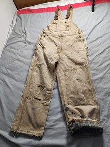 Vintage Carhartt Canvas Flannel Lined Bib Overalls Mens Size 36x30 Brown R42 BRN - Picture 1 of 11