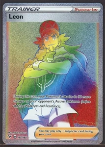 Leon Vivid Voltage Holo Card 195/185 Secret Rare Pokemon Trainer Card Full Art - Picture 1 of 2
