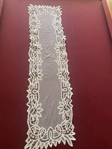 SELTEN Antik Leinen Gemischt Herzogin Klöppel Spitze Band Spitze Läufer 48”x13” Perfekt - Bild 1 von 10