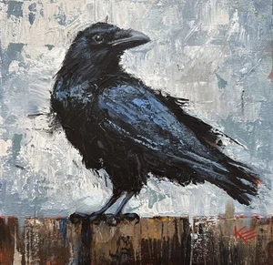 Crow Abstract Original Acrylic Painting 10 X 10 Inches Bird Art Krista Eaton - Picture 1 of 6