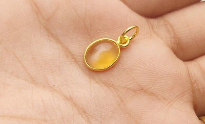 Dije de piedra lunar amarilla natural, colgante de oro amarillo de 18... - Imagen 1 de 4