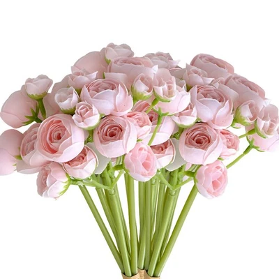 Ramo de flores artificiales rosa té 18 piezas decoración del hogar ramos de novia florales Foto 1 de 4