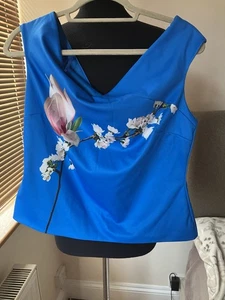 Ted Baker Ladies Top Size 5 Colour Blue Floral Off The Shoulder - Picture 1 of 4