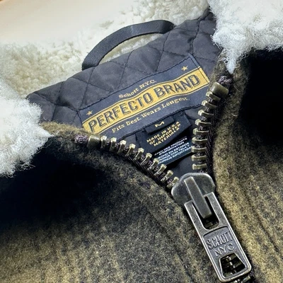 Rare Schott Perfecto Wool Plaid Car Coat MEDIUM 43 Discontinued leather jacket - Image 1 of 4