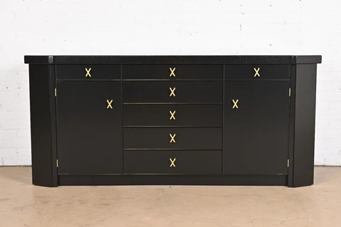Paul Frankl for Johnson Furniture Black Lacquered Mahogany Sideboard or Cabinet Cover