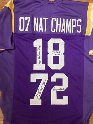 LSU 2007 National Champs Jacob Hester Glenn Dorsey Signed Auto Custom Jersey JSA - Image 1 of 3