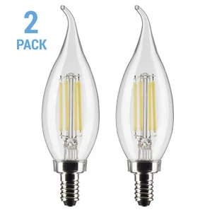 2 Pack Satco S21846 LED Filament Flame 120V 5.5W 60W Candelabra E12 Clear 2700K - Picture 1 of 7