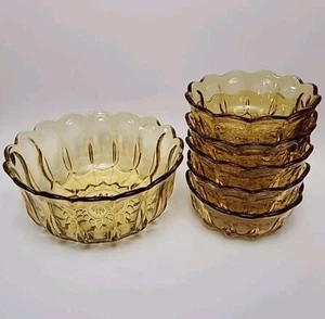 Vintage Anchor Hocking Fairfield Amber Glass 9" Bowl & 5 6" Bowls. Set Of 6 - Picture 1 of 5