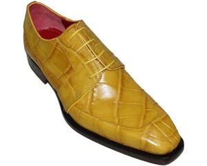 Genuine Handmade Leather Shoes Men Yellow Lace-Up Formal Dress Casual Shoe - Picture 1 of 5