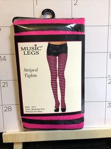 Music Legs 7471 Nylon Opaque Striped Tights, Black/Hot Pink One Size Fits Most - Picture 1 of 3