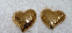 Textured Medium Size Goldtone Heart Pieced Earrings - Picture 1 of 2