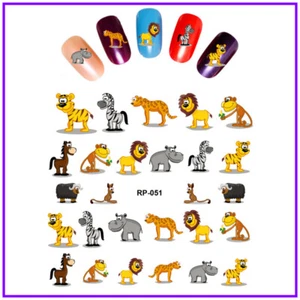 Nail art water transfer stickers decal cartoon characters cow zebra hippo RP051 - Picture 1 of 2