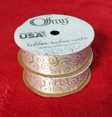OFFRAY Ivory & Gold  Ribbon USA Lot of 2 Rolls Christmas - Image 1 of 4