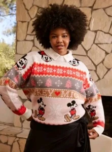 Forever 21 Disney Size 2XL - 22 Mickey Mouse Christmas Sweater Red Pink EXC - Picture 1 of 8