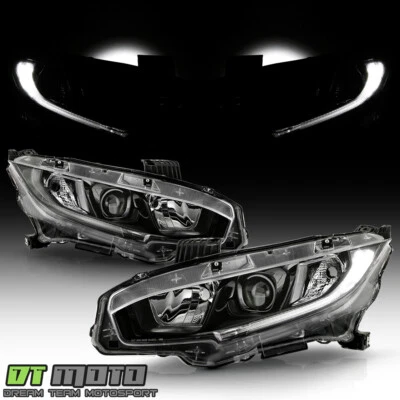 Par de faros proyectores LED DRL halógenos negros para Honda Civic JDM 2016-2021 Foto 1 de 4
