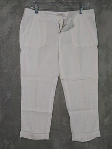 Abercrombie Fitch Pants Womens 4 White Linen Cropped Cuffed Beachy Coastal - Picture 1 of 9