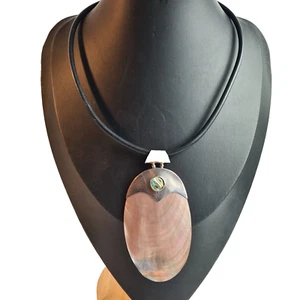 Sterling Silver & Mother of Pearl Pendant Necklace on Black Cord with 925 Clasp - Picture 1 of 11