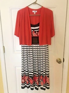 Dressbarn Sleeveless Dress and Shrug Size 10 Beautiful Fit & Flare Navy White - Picture 1 of 5