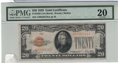 BILLETE CERTIFICADO ORO ESTADOS UNIDOS 1928 $10 - A20326418A - PMG VF-20 Foto 1 de 2
