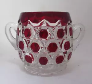 Antique EAPG Glass Big Block Ruby Red Flash Stain Sugar Bowl - Picture 1 of 3