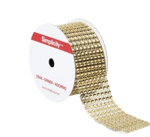 2 Rolls Gold Rhinestone Trim 1.5 in x 3yd Wide Mesh Ribbon Trim Wedding Bling - Picture 1 of 2