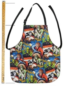US HANDMADE 2 IN 1 APRON WITH "MONSTER" PATTERN COTTON FABRIC - Picture 1 of 4