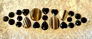 Black Onyx Hearts and Brown Swirl Botswana Agate Handmade Bracelet - Picture 1 of 3