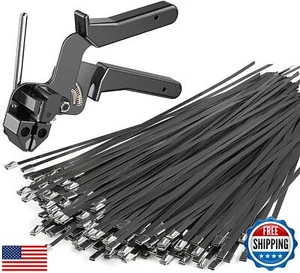 Strapazierfähige schwarze Metall-Reißverschluss-Krawatten mit Spezialwerkzeugen zum Befestigen und Cu - Bild 1 von 5