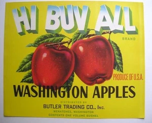 Hi Buy All Washington 1940 etiqueta de caja de manzana - Imagen 1 de 1