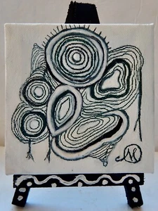 Abstraktes Acryl Leinwand Gemälde mit Staffelei Kreis des Lebens von M. Oliveri, 4"x4" - Bild 1 von 2