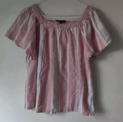 Banana Republic Mujer Picnic Rayas Rojo Blanco Manga Acampanada Cuello Cuadrado Talla S Foto 1 de 4