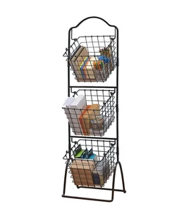 11X11X47.6" Black 3-Tier Metal Market Basket Floor Display Rack for Home, Retail - Picture 1 of 8