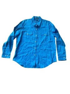 Lauren Ralph Lauren Hemd Damen XL 100% Leinen Blau Langarm Knopfleiste - Bild 1 von 7