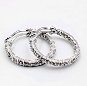 QVC Judith Ripka Sterling Silver 925 Pave CZ Hoop Clip On Earrings - Picture 1 of 15