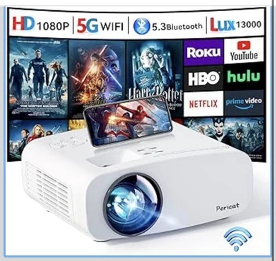 Projector with WiFi and Bluetooth, Pericat 4K Supported Native 1080P Projector - Image 1 of 4