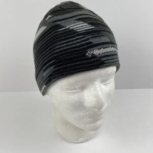 Columbia Beanie Hat Adult OS Black Gray Logo Striped Ski Snowboard Winter - Picture 1 of 6