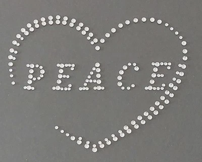 Hotfix Strass Bügelbild Peace Herz Glasstrass Applikation zum aufbügeln  - Bild 1 von 4