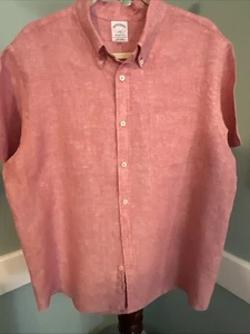Brooks Brothers Shirt Mens L Pink 100% Irish Linen Button Up Regent - Picture 1 of 5