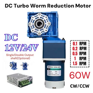 Two Stage Worm Gear Reducer Gearbox Motor Gearmotors 0.1 to 1.5RPM 60W DC12V/24V - Picture 1 of 13