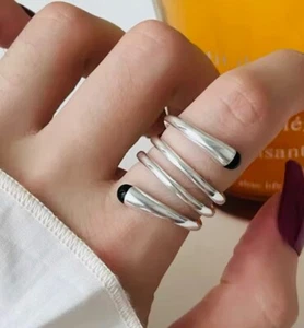 925 Sterling Silber Ring, klobiger verstellbarer Ring, Modernist Ring, Lagenring - Bild 1 von 5