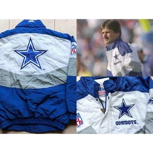 Dallas Cowboys 1993 APEX puffer Wave jacket zip M blue silver NFL Pro Line vtg - Picture 1 of 10