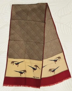 RARE Vintage Ralph Lauren Pheasant Decorative Wool Scarf Italy 70% Wool 30% Silk - Picture 1 of 3